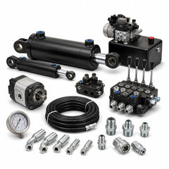 Hydraulic cylinders, valves, pumps, hoses, couplings and fittings