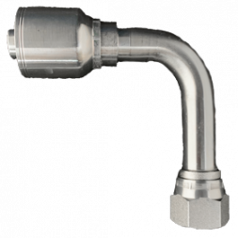 200-FJX90L-06-08-1P | 3/8" x 1/2" FJX 90 Long, 1-Piece Hose Fitting for 1 & 2 Wire Hoses, Non Skive