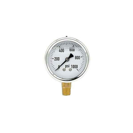 200L-254-0-1000N | 2.5", 0-1000 PSI, Stainless Steel x Brass, 1/4", Lower Mount Pressure Gauge
