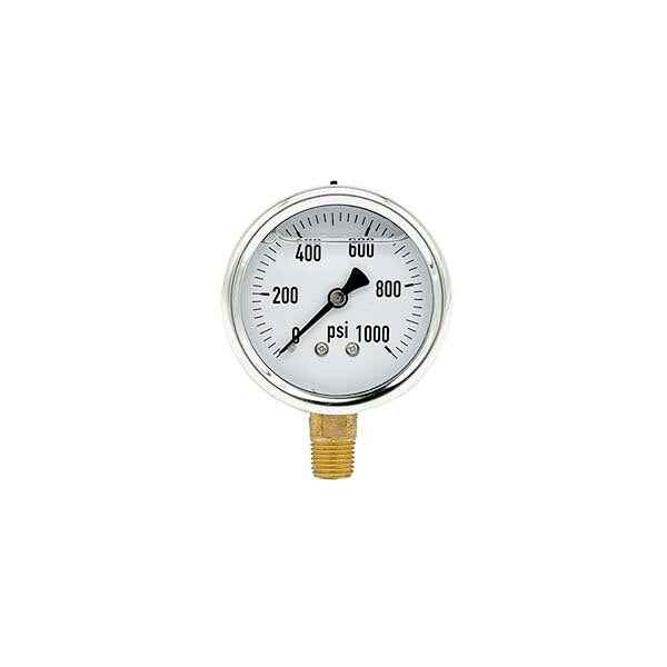 200L-254-0-1000N | 2.5", 0-1000 PSI, Stainless Steel x Brass, 1/4", Lower Mount Pressure Gauge