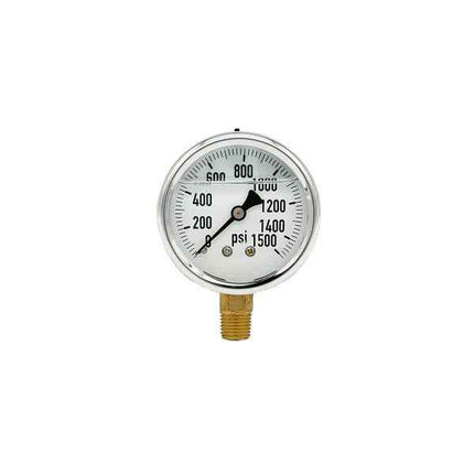 200L-254-0-1500N | 2.5", 0-1500 PSI, Stainless Steel x Brass, 1/4", Lower Mount Pressure Gauge