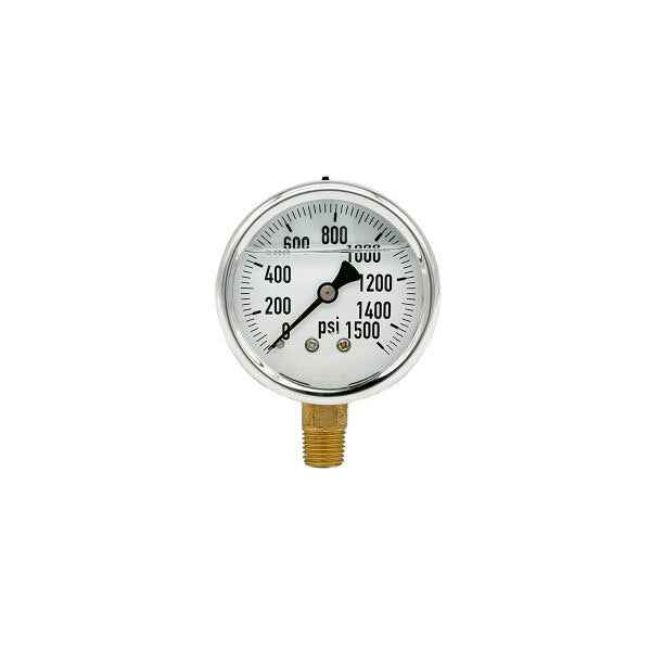 200L-254-0-1500N | 2.5", 0-1500 PSI, Stainless Steel x Brass, 1/4", Lower Mount Pressure Gauge