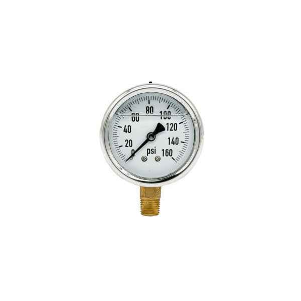 200L-254-0-200N | 2.5", 0-200 PSI, Stainless Steel x Brass, 1/4", Lower Mount Pressure Gauge