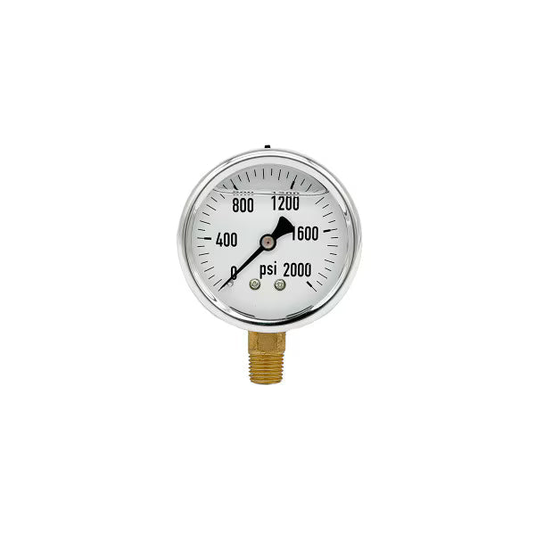 200L-254-0-2000N | 2.5", 0-2000 PSI, Stainless Steel x Brass, 1/4", Lower Mount Pressure Gauge