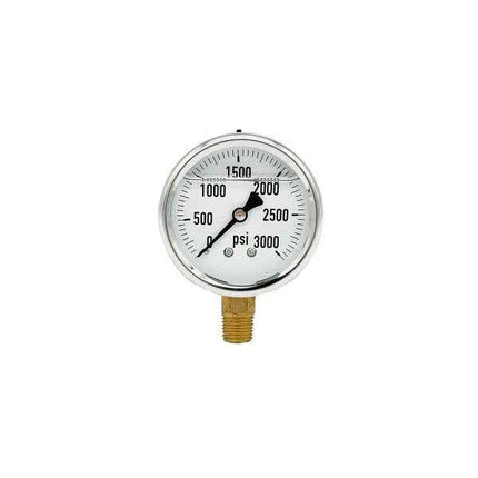 200L-254-0-3000N | 2.5", 0-3000 PSI, Stainless Steel x Brass, 1/4", Lower Mount Pressure Gauge