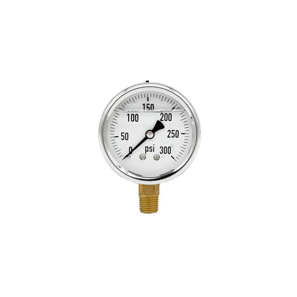 200L-254-0-300N | 2.5", 0-300 PSI, Stainless Steel x Brass, 1/4", Lower Mount Pressure Gauge