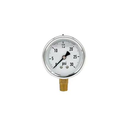 200L-254-0-30N | 2.5", 0-30 PSI, Stainless Steel x Brass, 1/4", Lower Mount Pressure Gauge