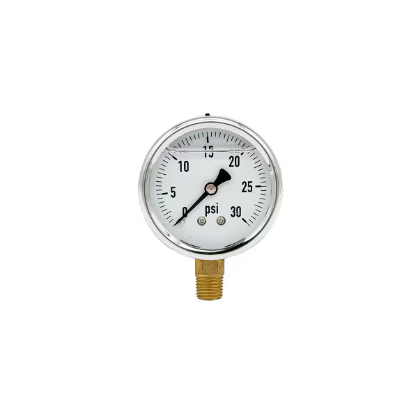 200L-254-0-30N | 2.5", 0-30 PSI, Stainless Steel x Brass, 1/4", Lower Mount Pressure Gauge