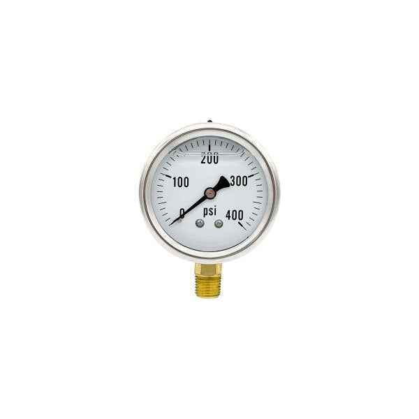 200L-254-0-400N | 2.5", 0-400 PSI, Stainless Steel x Brass, 1/4", Lower Mount Pressure Gauge