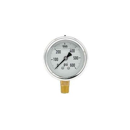 200L-402-0-600N | 4", 0-600 PSI, Stainless Steel x Brass, 1/2" Lower Mount Pressure Gauge