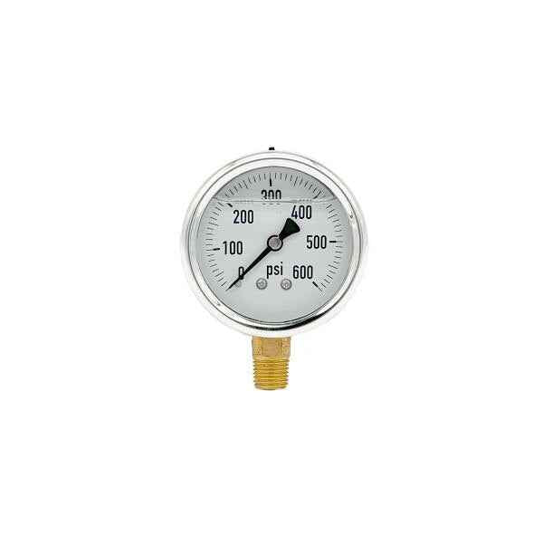 200L-402-0-600N | 4", 0-600 PSI, Stainless Steel x Brass, 1/2" Lower Mount Pressure Gauge