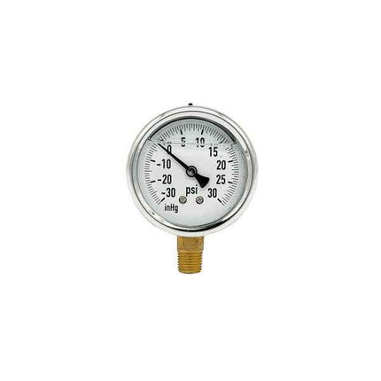 200L-254-30-0-30N | 2.5", 30-0-30 PSI, Stainless Steel x Brass, 1/4", Lower Mount Pressure Gauge
