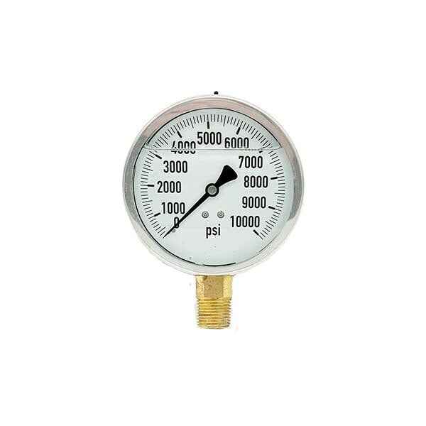 200L-402-0-10000N | 4", 0-10000 PSI, Stainless Steel x Brass, 1/2" Lower Mount Pressure Gauge