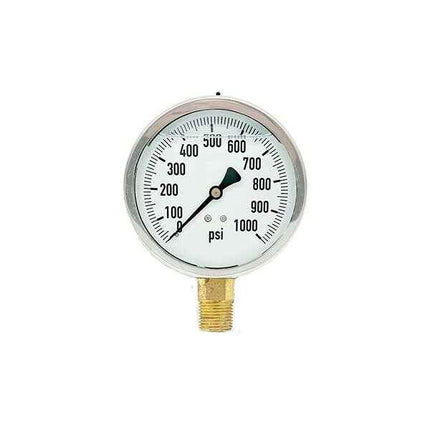 200L-402-0-1000N | 4", 0-1000 PSI, Stainless Steel x Brass, 1/2" Lower Mount Pressure Gauge