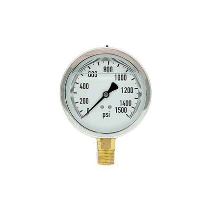 200L-402-0-1500N | 4", 0-1500 PSI, Stainless Steel x Brass, 1/2" Lower Mount Pressure Gauge