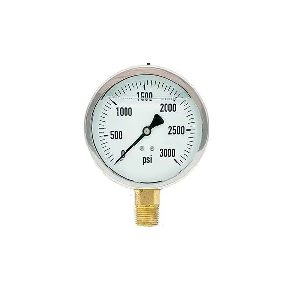 200L-402-0-2000N | 4", 0-2000 PSI, Stainless Steel x Brass, 1/2" Lower Mount Pressure Gauge