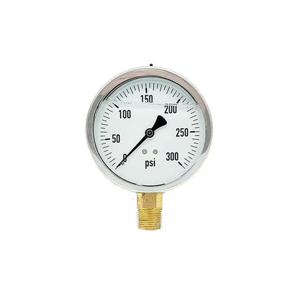 200L-402-0-300N | 4", 0-300 PSI, Stainless Steel x Brass, 1/2" Lower Mount Pressure Gauge