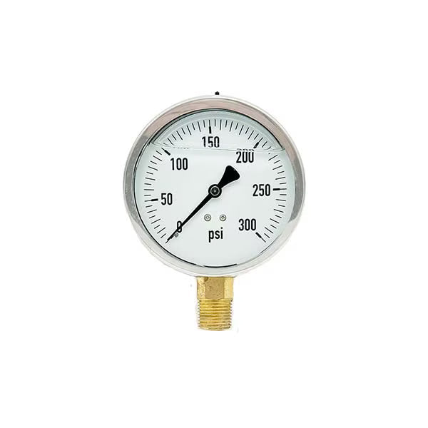200L-402-0-300N | 4", 0-300 PSI, Stainless Steel x Brass, 1/2" Lower Mount Pressure Gauge