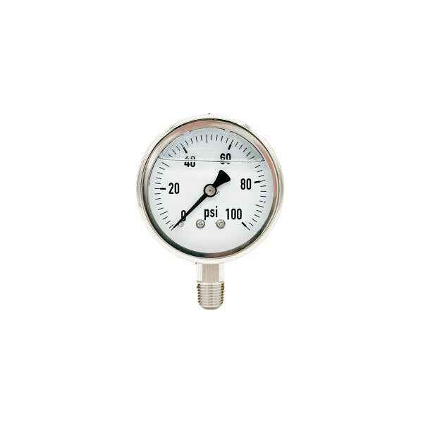 300L-254-0-100N | 2.5", 0-100 PSI, Stainless Steel x Stainless Steel, 1/4", Lower Mount Pressure Gauge