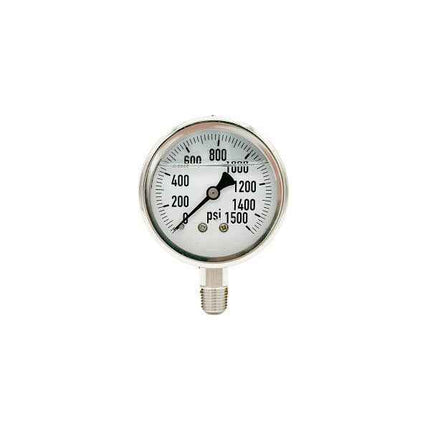 300L-254-0-1500N | 2.5", 0-1500 PSI, Stainless Steel x Stainless Steel, 1/4", Lower Mount Pressure Gauge