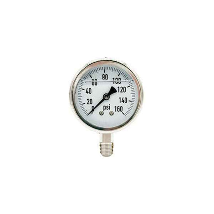 300L-254-0-160N | 2.5", 0-160 PSI, Stainless Steel x Stainless Steel, 1/4", Lower Mount Pressure Gauge