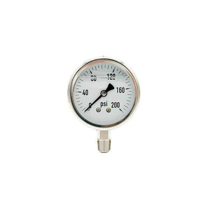 300L-254-0-200N | 2.5", 0-200 PSI, Stainless Steel x Stainless Steel, 1/4", Lower Mount Pressure Gauge