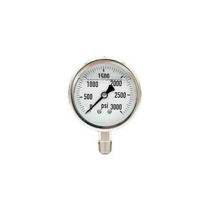 300L-254-0-3000N | 2.5", 0-3000 PSI, Stainless Steel x Stainless Steel, 1/4", Lower Mount Pressure Gauge
