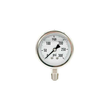 300L-254-0-300N | 2.5", 0-300 PSI, Stainless Steel x Stainless Steel, 1/4", Lower Mount Pressure Gauge