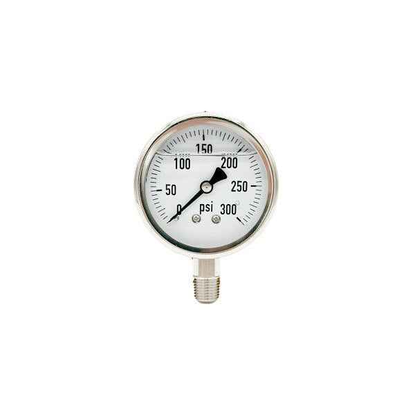 300L-254-0-300N | 2.5", 0-300 PSI, Stainless Steel x Stainless Steel, 1/4", Lower Mount Pressure Gauge
