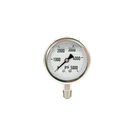 300L-254-0-5000N | 2.5", 0-5000 PSI, Stainless Steel x Stainless Steel, 1/4", Lower Mount Pressure Gauge