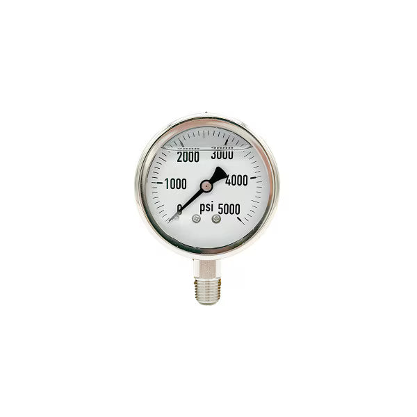 300L-254-0-5000N | 2.5", 0-5000 PSI, Stainless Steel x Stainless Steel, 1/4", Lower Mount Pressure Gauge