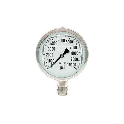 300L-402-0-10000N | 4", 0-10000 PSI, Stainless Steel x Stainless Steel, 1/2" Lower Mount Pressure Gauge