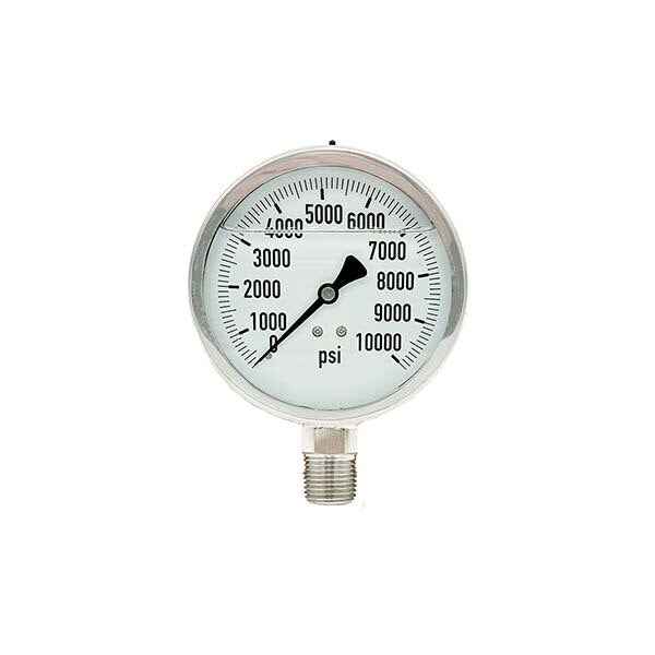 300L-402-0-10000N | 4", 0-10000 PSI, Stainless Steel x Stainless Steel, 1/2" Lower Mount Pressure Gauge