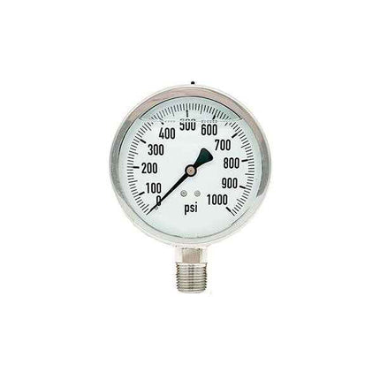 300L-402-0-1000N | 4", 0-1000 PSI, Stainless Steel x Stainless Steel, 1/2" Lower Mount Pressure Gauge