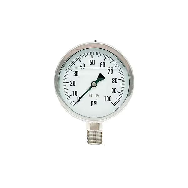 300L-402-0-100N | 4", 0-100 PSI, Stainless Steel x Stainless Steel, 1/2" Lower Mount Pressure Gauge