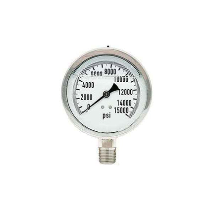 300L-402-0-15000N | 4", 0-15000 PSI, Stainless Steel x Stainless Steel, 1/2" Lower Mount Pressure Gauge