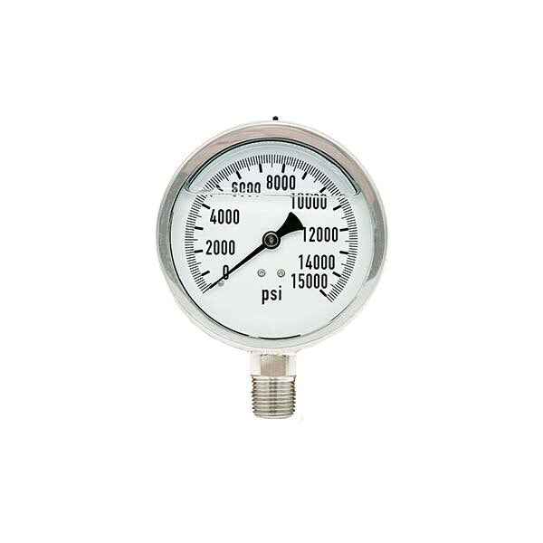 300L-402-0-15000N | 4", 0-15000 PSI, Stainless Steel x Stainless Steel, 1/2" Lower Mount Pressure Gauge