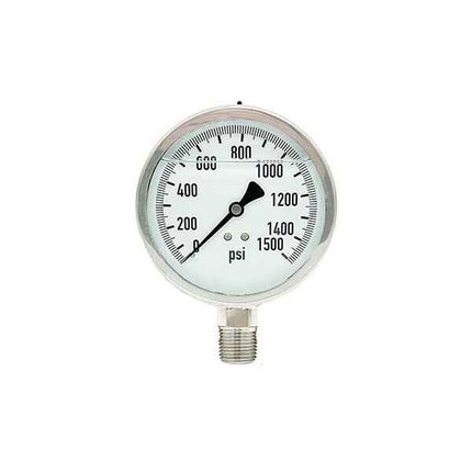 300L-402-0-1500N | 4", 0-1500 PSI, Stainless Steel x Stainless Steel, 1/2" Lower Mount Pressure Gauge