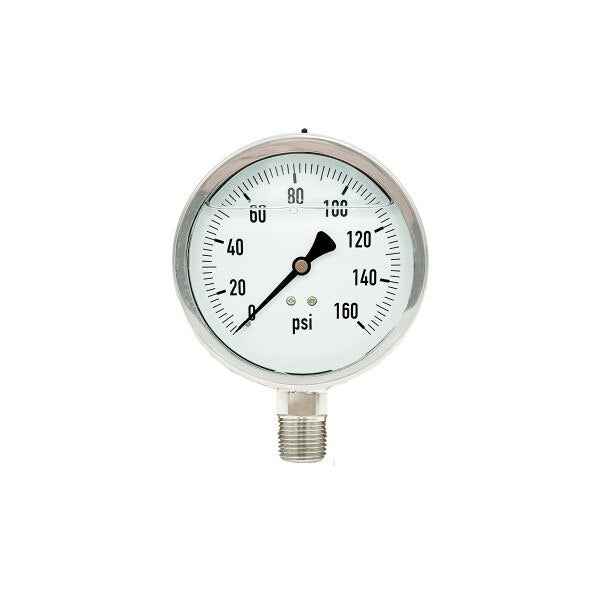 300L-402-0-160N | 4", 0-160 PSI, Stainless Steel x Stainless Steel, 1/2" Lower Mount Pressure Gauge
