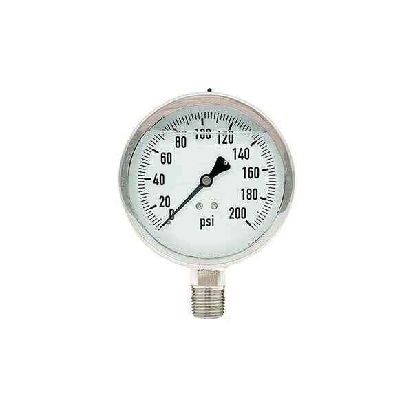 300L-402-0-200N | 4", 0-200 PSI, Stainless Steel x Stainless Steel, 1/2" Lower Mount Pressure Gauge