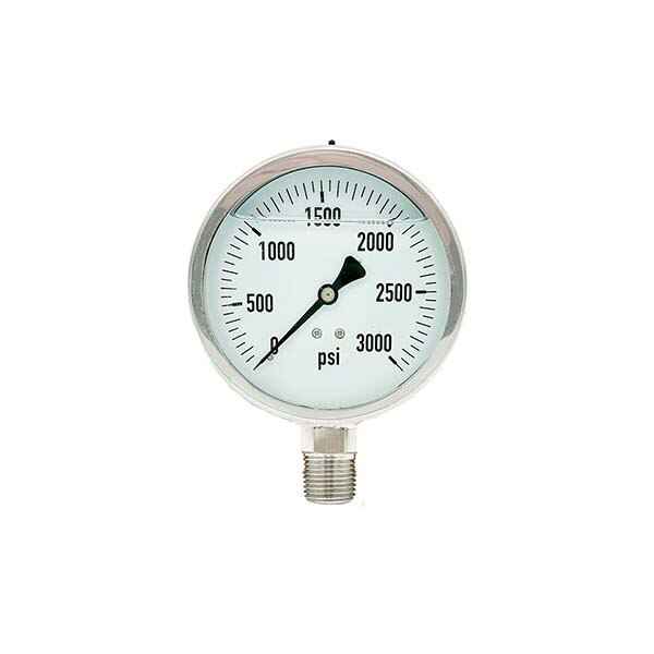 300L-402-0-3000N | 4", 0-3000 PSI, Stainless Steel x Stainless Steel, 1/2" Lower Mount Pressure Gauge
