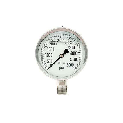 300L-402-0-5000N | 4", 0-5000 PSI, Stainless Steel x Stainless Steel, 1/2" Lower Mount Pressure Gauge