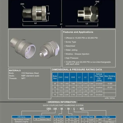 CRS-SS-12-12C-NPT | 3/4" Coupling x 3/4" Female NPT, Stainless Steel, 10,000PSI.