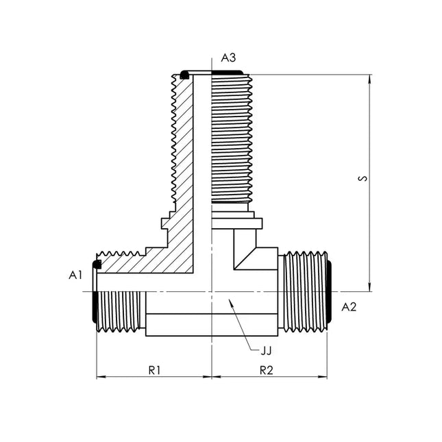 FS2703-LN-04-04-04-FG | 04 MFS - 04 MFS - 04 MFS Bulkhead Branch Tee Forged w/ Lock Nut, Carbon Steel