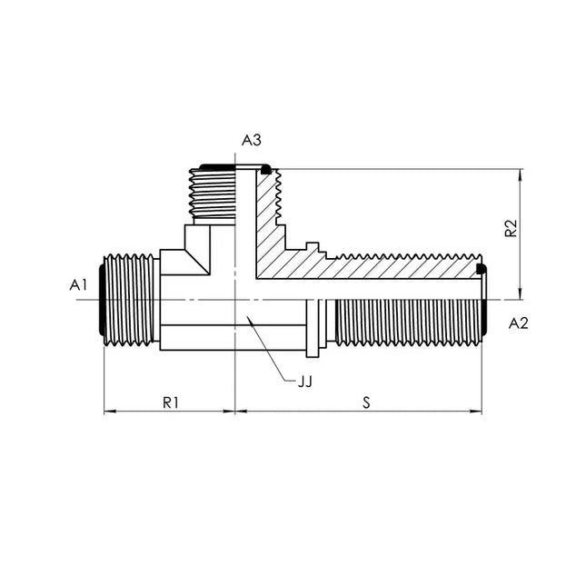 FS2704-LN-08-08-08-FG | 08 MFS - 08 MFS - 08 MFS Bulkhead Run Tee Forged w/ Lock Nut, Carbon Steel