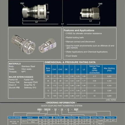 HNV-SS316-04-04N-NPT-V | 1/4" ISO B Nipple 316SS w/ NPT Female Threads