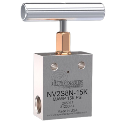 NV2S8N-15K | 1/2" NPT Female Needle Valve 2-Way Straight, Stainless Steel - 15K psi