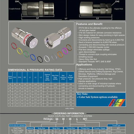 PVT4-SS-06-06N-NPT | 3/8" Screw-Type, Flat Face connect under pressure nipple with 3/8" Female NPT, 316 Stainless Steel; PVTX.1310.013