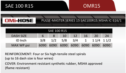 R15-06 | 3/8" R15 Spiral Hydraulic Hose, 6090 Max WP PSI