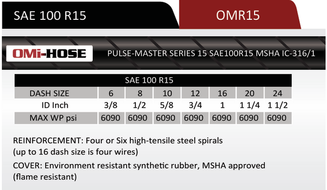 R15-06 | 3/8" R15 Spiral Hydraulic Hose, 6090 Max WP PSI